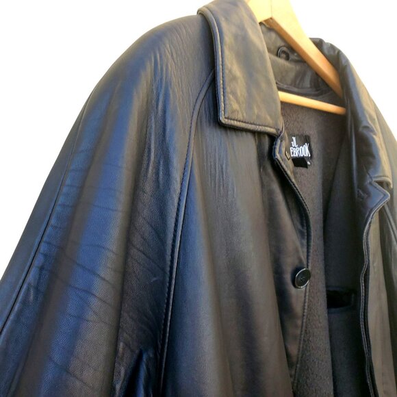 Vintage Colebrook Mens Long Black Leather Duster Coat L to XL Bomber - Picture 2 of 15